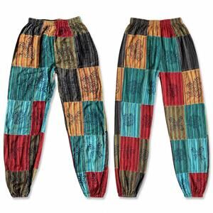 Handmade in Nepal Multicolor Dye Patchwork Hippie Pants 100% Cotton Boho Size Sm